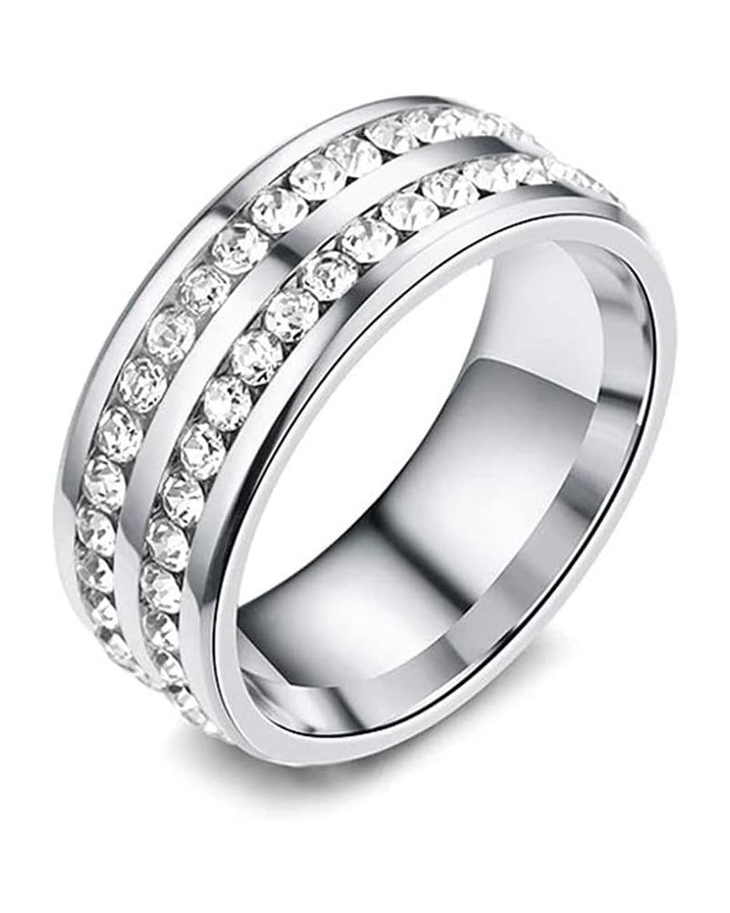 Fashion Stainless Steel Double Row Iced Out Crystal Band Ring White $7.15 Rings