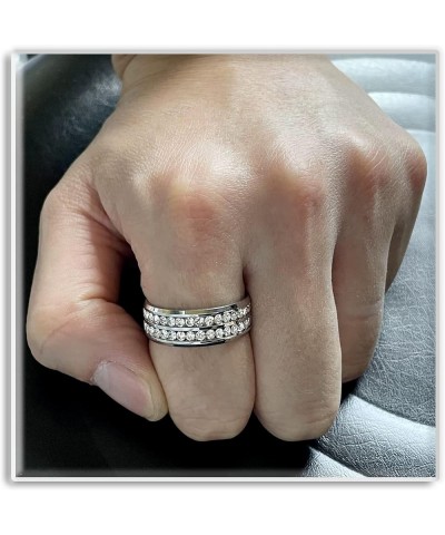 Fashion Stainless Steel Double Row Iced Out Crystal Band Ring White $7.15 Rings