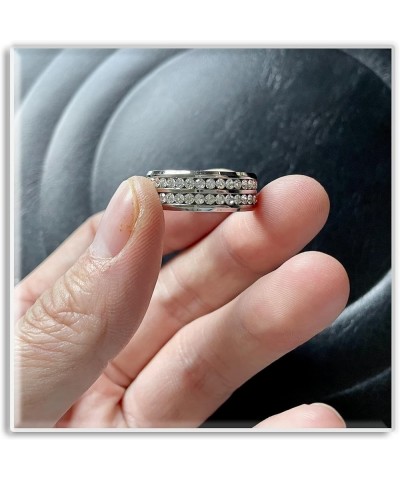 Fashion Stainless Steel Double Row Iced Out Crystal Band Ring White $7.15 Rings