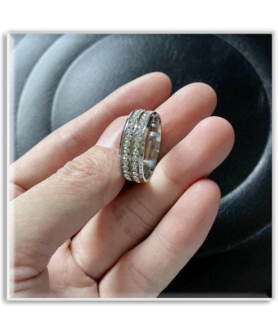 Fashion Stainless Steel Double Row Iced Out Crystal Band Ring White $7.15 Rings