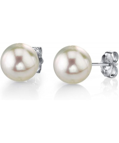 14K Gold Certified Hanadama Quality Round White Akoya Cultured Pearl Stud Earrings for Women White Gold 8.0-8.5mm $221.76 Ear...