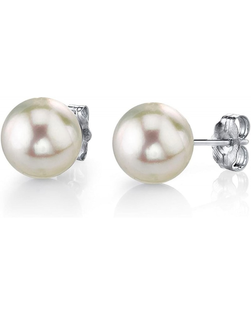 14K Gold Certified Hanadama Quality Round White Akoya Cultured Pearl Stud Earrings for Women White Gold 8.0-8.5mm $221.76 Ear...