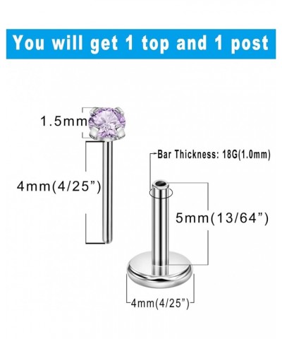 1.5mm-4mm Zircon Surgical Steel Cartilage Stud with 18g 5mm 6mm 8mm 10mm Press Fit Threadless Push Pop in Labret Post Lip For...