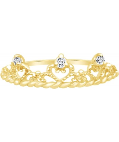 14k Gold Over Sterling Silver Round Shape White Cubic Zirconia Crown Ring yellow-gold-plated-silver $16.77 Rings