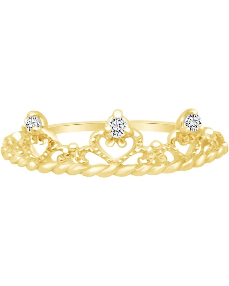 14k Gold Over Sterling Silver Round Shape White Cubic Zirconia Crown Ring yellow-gold-plated-silver $16.77 Rings