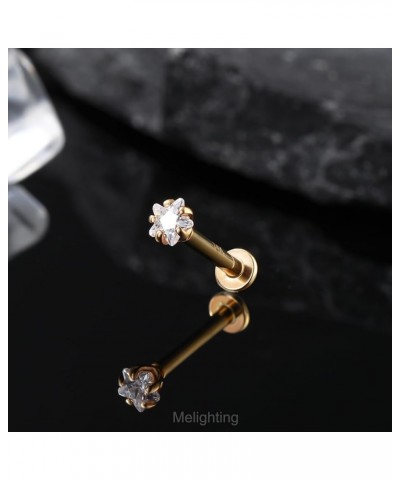 14K Solid Gold Cartilage Earring 16G Gold Heart Flat Back Earring Star Helix Piercing Jewelry Internally Threaded Curved CZ G...