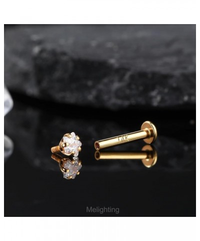 14K Solid Gold Cartilage Earring 16G Gold Heart Flat Back Earring Star Helix Piercing Jewelry Internally Threaded Curved CZ G...