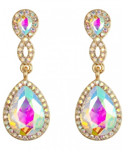 Women's Rhinestone Crystal Elegant Wedding 8-Shaped Teardrop Pierced Dangle Earrings Clear Iridescent AB Gold-Tone $9.90 Earr...