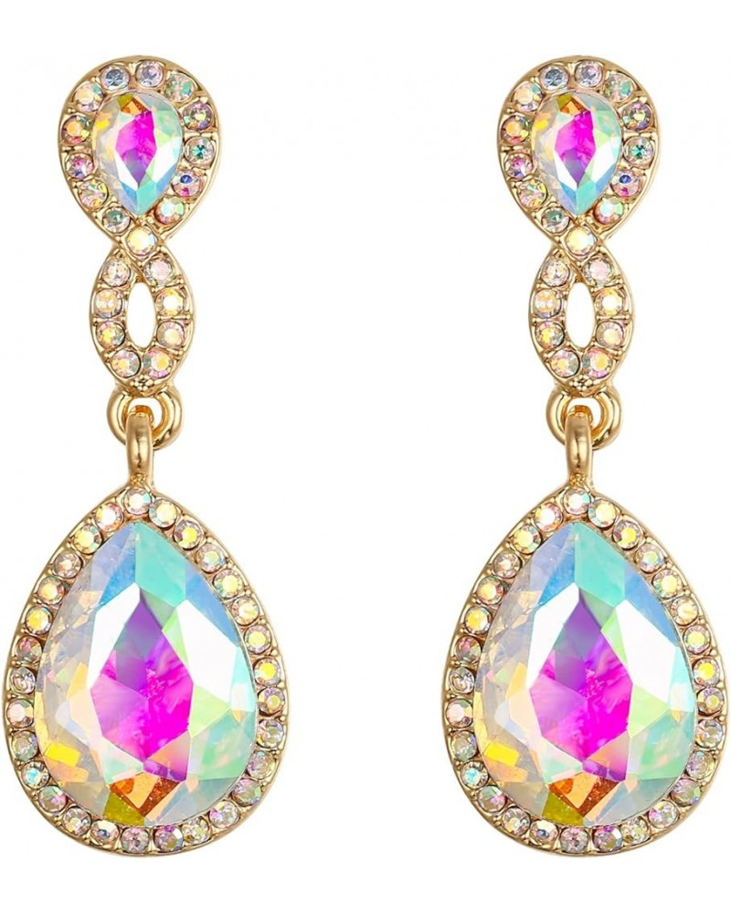 Women's Rhinestone Crystal Elegant Wedding 8-Shaped Teardrop Pierced Dangle Earrings Clear Iridescent AB Gold-Tone $9.90 Earr...