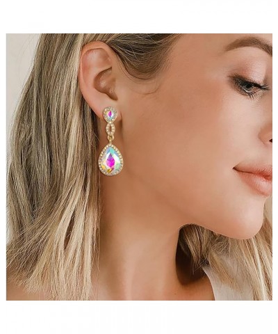 Women's Rhinestone Crystal Elegant Wedding 8-Shaped Teardrop Pierced Dangle Earrings Clear Iridescent AB Gold-Tone $9.90 Earr...