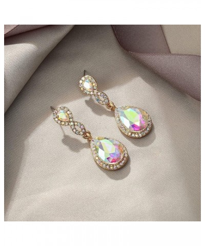 Women's Rhinestone Crystal Elegant Wedding 8-Shaped Teardrop Pierced Dangle Earrings Clear Iridescent AB Gold-Tone $9.90 Earr...