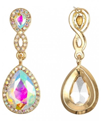 Women's Rhinestone Crystal Elegant Wedding 8-Shaped Teardrop Pierced Dangle Earrings Clear Iridescent AB Gold-Tone $9.90 Earr...