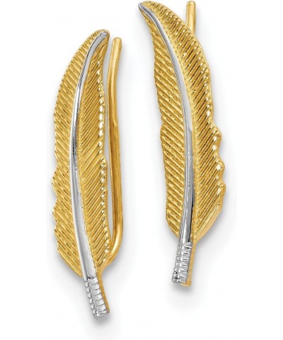 14k Yellow Gold w/Rhodium Feather Ear Climber Earrings $105.30 Earrings