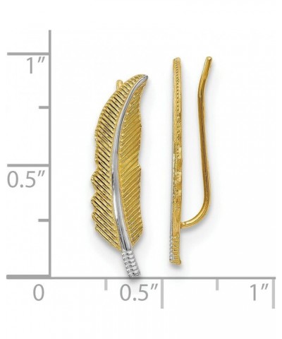 14k Yellow Gold w/Rhodium Feather Ear Climber Earrings $105.30 Earrings