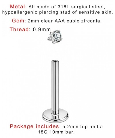 1 Piece 316L Surgical Steel Threaded Labret Studs for Ear and Nose Piercings Silver,2.0mm Clear Zircon,18g 10mm Post $8.11 Bo...