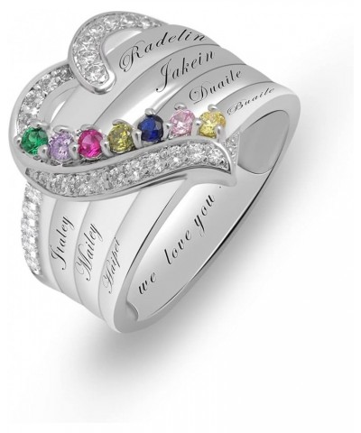 Personalized Heart Birthstone Ring Custom Family Birthstone Ring with 1-8 Names Mother Daughter Ring for Mom, Grandma, Nana 7...