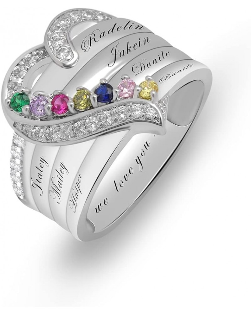 Personalized Heart Birthstone Ring Custom Family Birthstone Ring with 1-8 Names Mother Daughter Ring for Mom, Grandma, Nana 7...