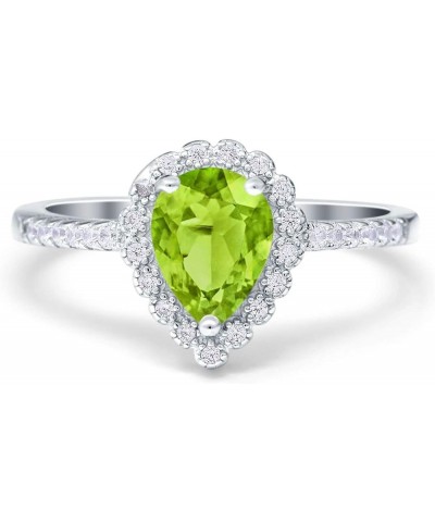 Teardrop Pear Art Deco Halo Engagement Ring Round Simulated Cubic Zirconia 925 Sterling Silver Simulated Peridot CZ $12.96 Rings