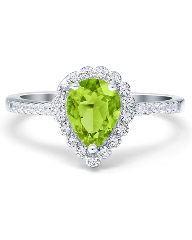 Teardrop Pear Art Deco Halo Engagement Ring Round Simulated Cubic Zirconia 925 Sterling Silver Simulated Peridot CZ $12.96 Rings