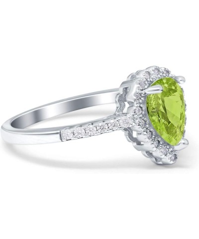 Teardrop Pear Art Deco Halo Engagement Ring Round Simulated Cubic Zirconia 925 Sterling Silver Simulated Peridot CZ $12.96 Rings