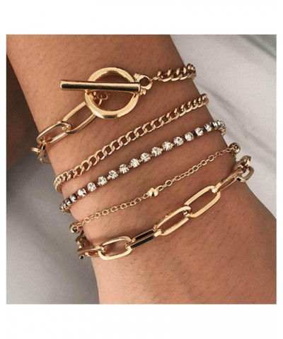 Punk Layered Tennis Chain Bracelets Paperclip Link Chain Bracelet Gold Toggle Bar Bracelet Retro Chunky Tennis Bracelet Cz Cr...