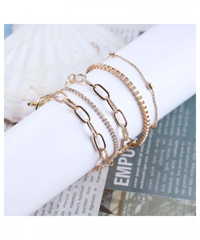 Punk Layered Tennis Chain Bracelets Paperclip Link Chain Bracelet Gold Toggle Bar Bracelet Retro Chunky Tennis Bracelet Cz Cr...