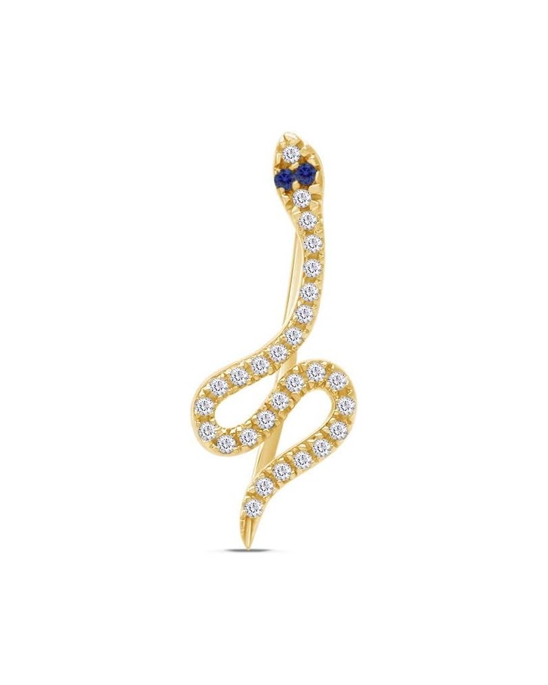 Round Cut Sparkling White Cubic Zirconia Snake Ear Crawler Earring In 14k Gold Plated 925 Sterling Silver Jewelry For Women Y...