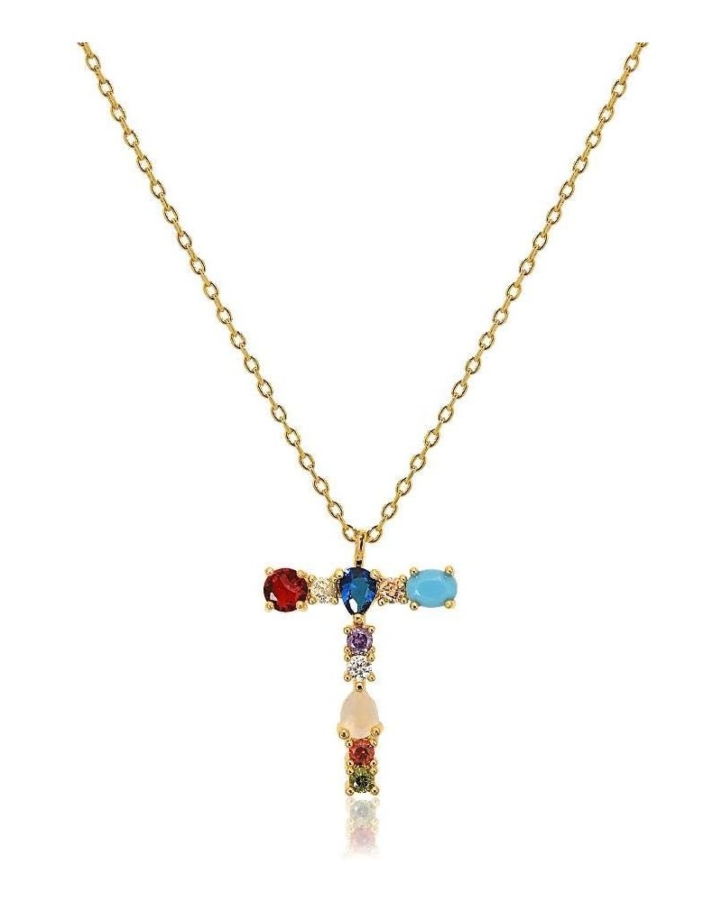 Colorful Initial Necklace for Women | Colorful Zirconia Initial Pendant Necklace for Teen T $7.94 Necklaces