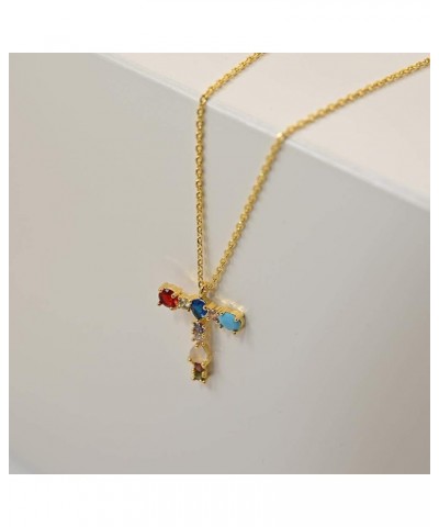 Colorful Initial Necklace for Women | Colorful Zirconia Initial Pendant Necklace for Teen T $7.94 Necklaces