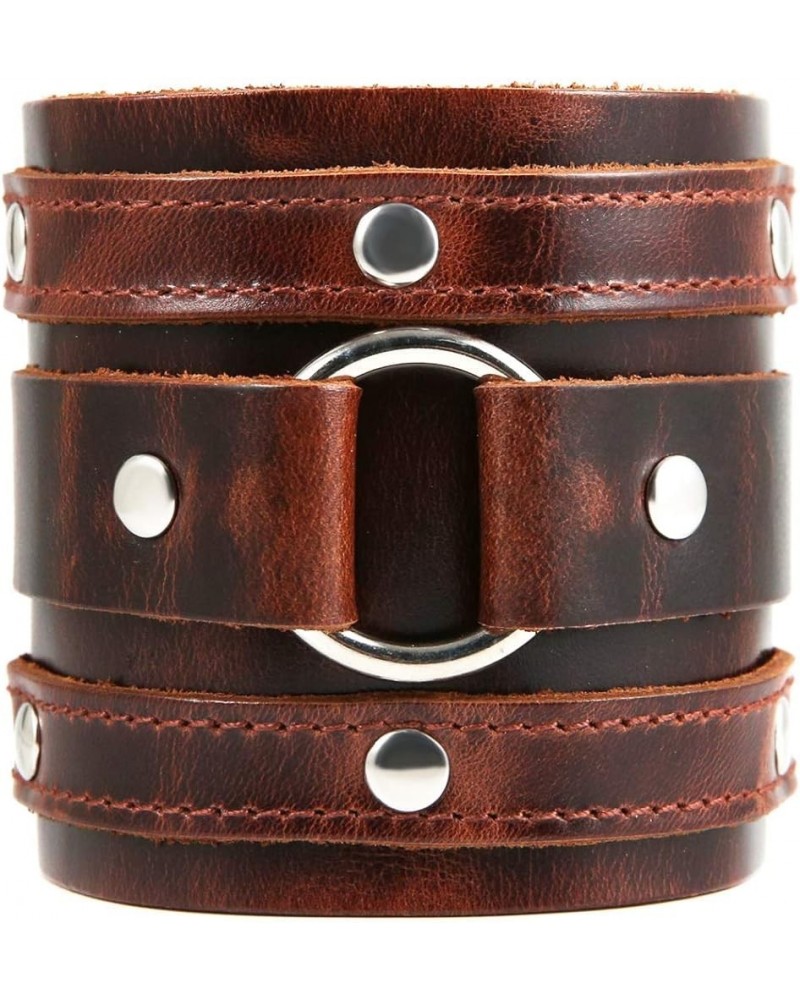 Wide Cuff Wrap Gothic Wristband Punk Rock Biker Wide Strap Leather Bracelet Coffee $9.53 Bracelets