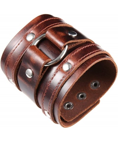 Wide Cuff Wrap Gothic Wristband Punk Rock Biker Wide Strap Leather Bracelet Coffee $9.53 Bracelets