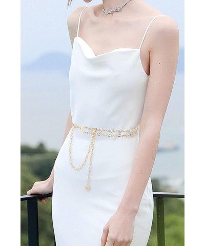 Women's Sparkle Rhinestonel Chain Belt Glitter Waist Belt for Wedding Dress Formal dress Diamond Gold $10.00 Body Jewelry