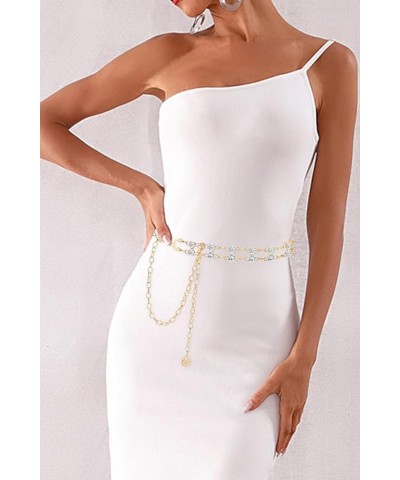 Women's Sparkle Rhinestonel Chain Belt Glitter Waist Belt for Wedding Dress Formal dress Diamond Gold $10.00 Body Jewelry