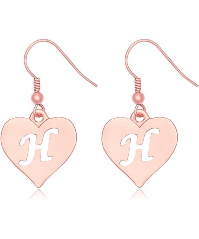 Heart Shaped Single Initial Alphabet Letters Personalized Charms Dangle Earrings H rose-gold-plated-brass $10.36 Earrings