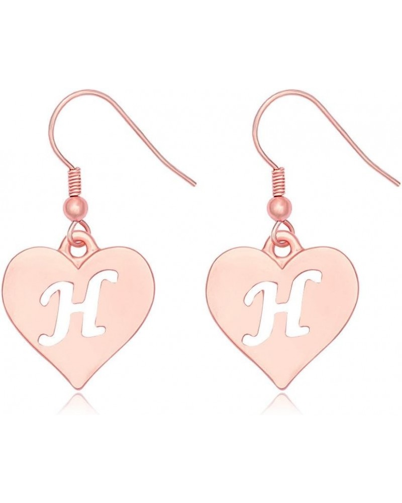 Heart Shaped Single Initial Alphabet Letters Personalized Charms Dangle Earrings H rose-gold-plated-brass $10.36 Earrings