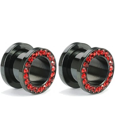 Pair of Black Titanium Red Gem Gauges Tunnels Steel Ear Plugs 10g - 1 Inch $11.03 Body Jewelry