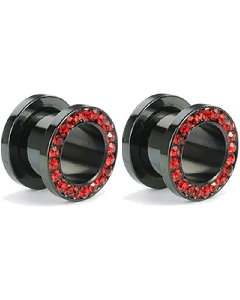 Pair of Black Titanium Red Gem Gauges Tunnels Steel Ear Plugs 10g - 1 Inch $11.03 Body Jewelry