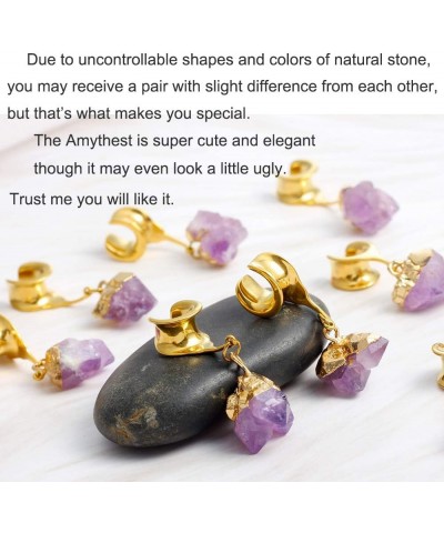 2 PCS Hypoallergenic 316 Stainless Steel Saddle Tunnels Hangers Amethyst Stone Dangle Ear Gauges Plugs Stretcher Earring Body...