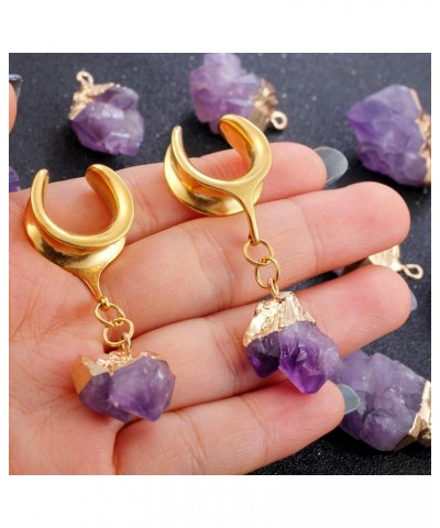 2 PCS Hypoallergenic 316 Stainless Steel Saddle Tunnels Hangers Amethyst Stone Dangle Ear Gauges Plugs Stretcher Earring Body...