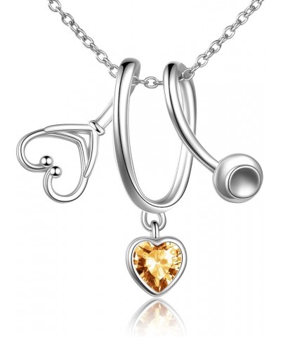 Stethoscope Pendant Necklace 925 Sterling Silver Heart Necklace Doctor Nurse Graduation Gift Orange $19.37 Necklaces