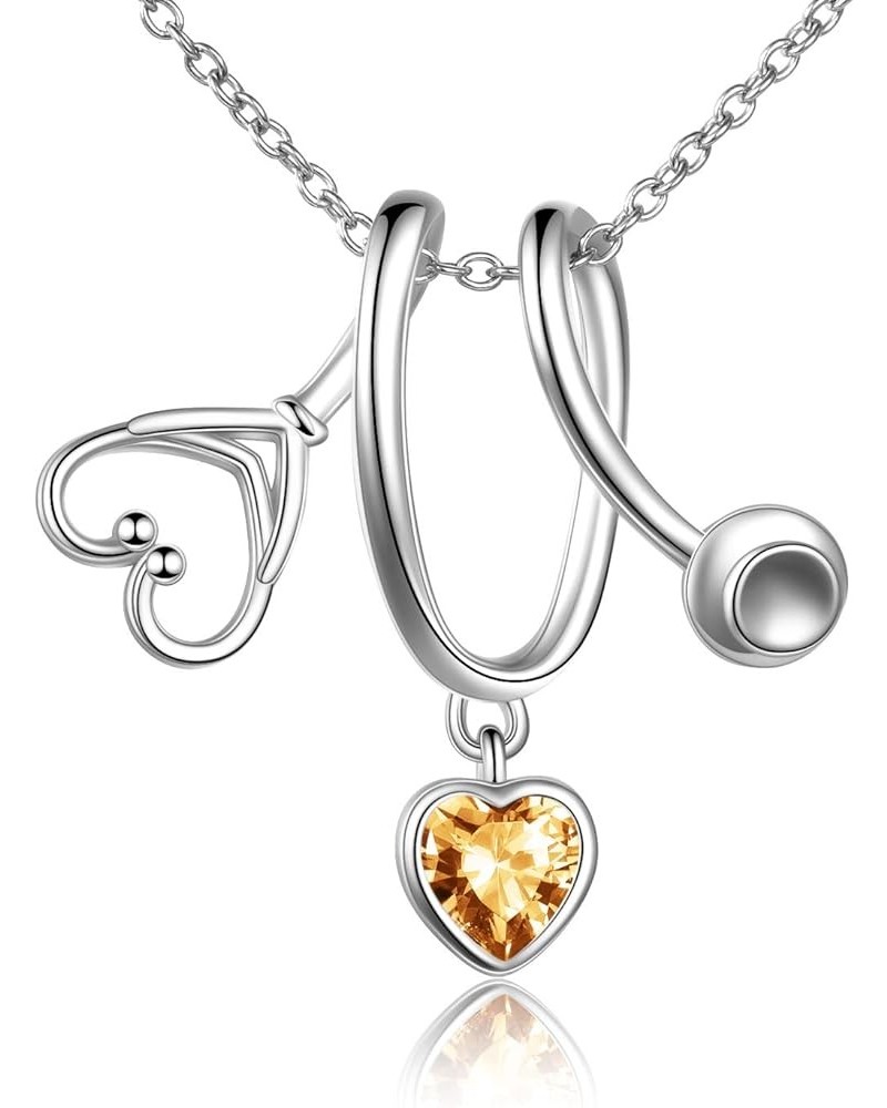 Stethoscope Pendant Necklace 925 Sterling Silver Heart Necklace Doctor Nurse Graduation Gift Orange $19.37 Necklaces