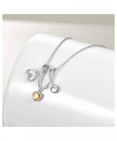 Stethoscope Pendant Necklace 925 Sterling Silver Heart Necklace Doctor Nurse Graduation Gift Orange $19.37 Necklaces