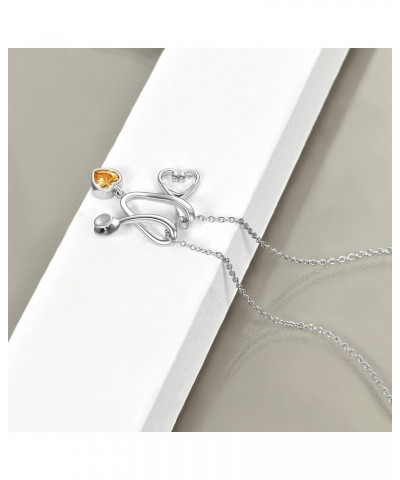 Stethoscope Pendant Necklace 925 Sterling Silver Heart Necklace Doctor Nurse Graduation Gift Orange $19.37 Necklaces