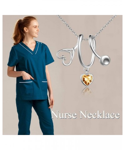 Stethoscope Pendant Necklace 925 Sterling Silver Heart Necklace Doctor Nurse Graduation Gift Orange $19.37 Necklaces