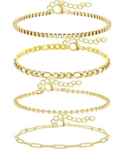 Gold Bracelets for Women, Dainty 18K Gold Plated Stackable Bracelets for Women Non Tarnish Gold Bracelet Stack Set Dainty Pap...