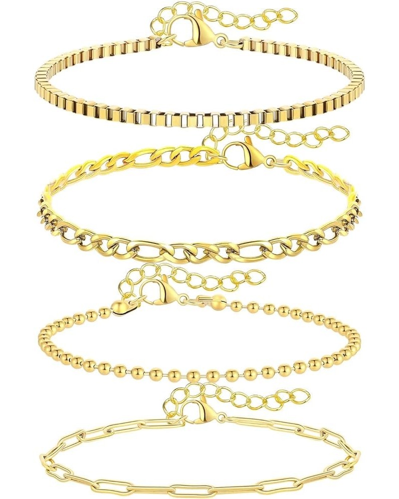 Gold Bracelets for Women, Dainty 18K Gold Plated Stackable Bracelets for Women Non Tarnish Gold Bracelet Stack Set Dainty Pap...