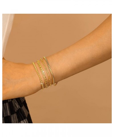 Gold Bracelets for Women, Dainty 18K Gold Plated Stackable Bracelets for Women Non Tarnish Gold Bracelet Stack Set Dainty Pap...