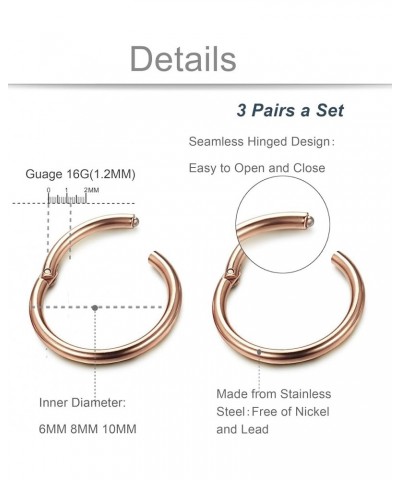 3-6Pairs Stainless Steel 16G Sleeper Earrings Septum Clicker Nose Lip Ring Body Piercing C: 3Pairs Rose Gold(6/8/10mm) $8.09 ...