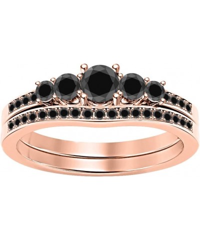 1.12Ctw 5-Stone Round Cut Gemstone 14K Rose Gold Plated Bridal Wedding Ring Set for Women's created-black diamond $30.24 Sets