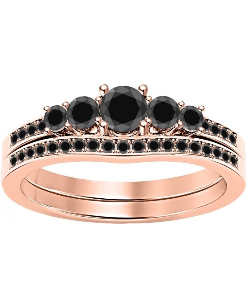 1.12Ctw 5-Stone Round Cut Gemstone 14K Rose Gold Plated Bridal Wedding Ring Set for Women's created-black diamond $30.24 Sets